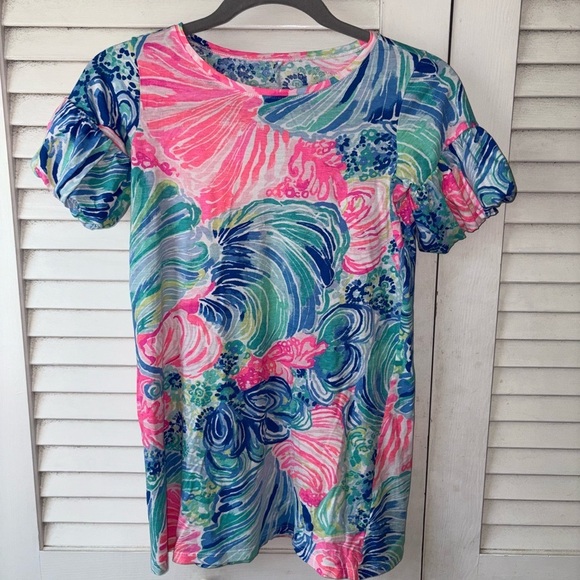 Lilly Pulitzer Girls Mini Lindell Dress Puff Sleeve size 8/10 Large Beach Preppy - Picture 3 of 5